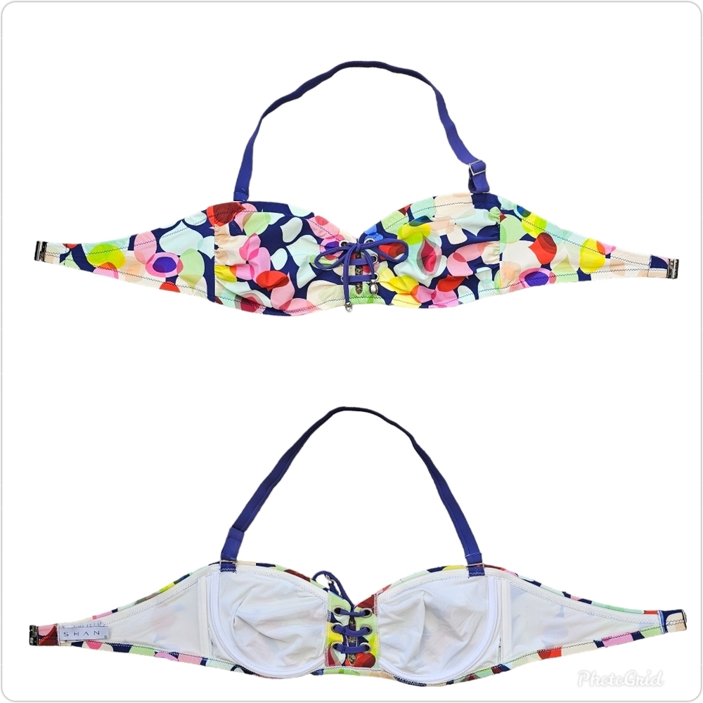 SHAN Alice Floral Print Lace Up Removable Strap Bandeau Swim Top Size 12 - Picture 6 of 12
